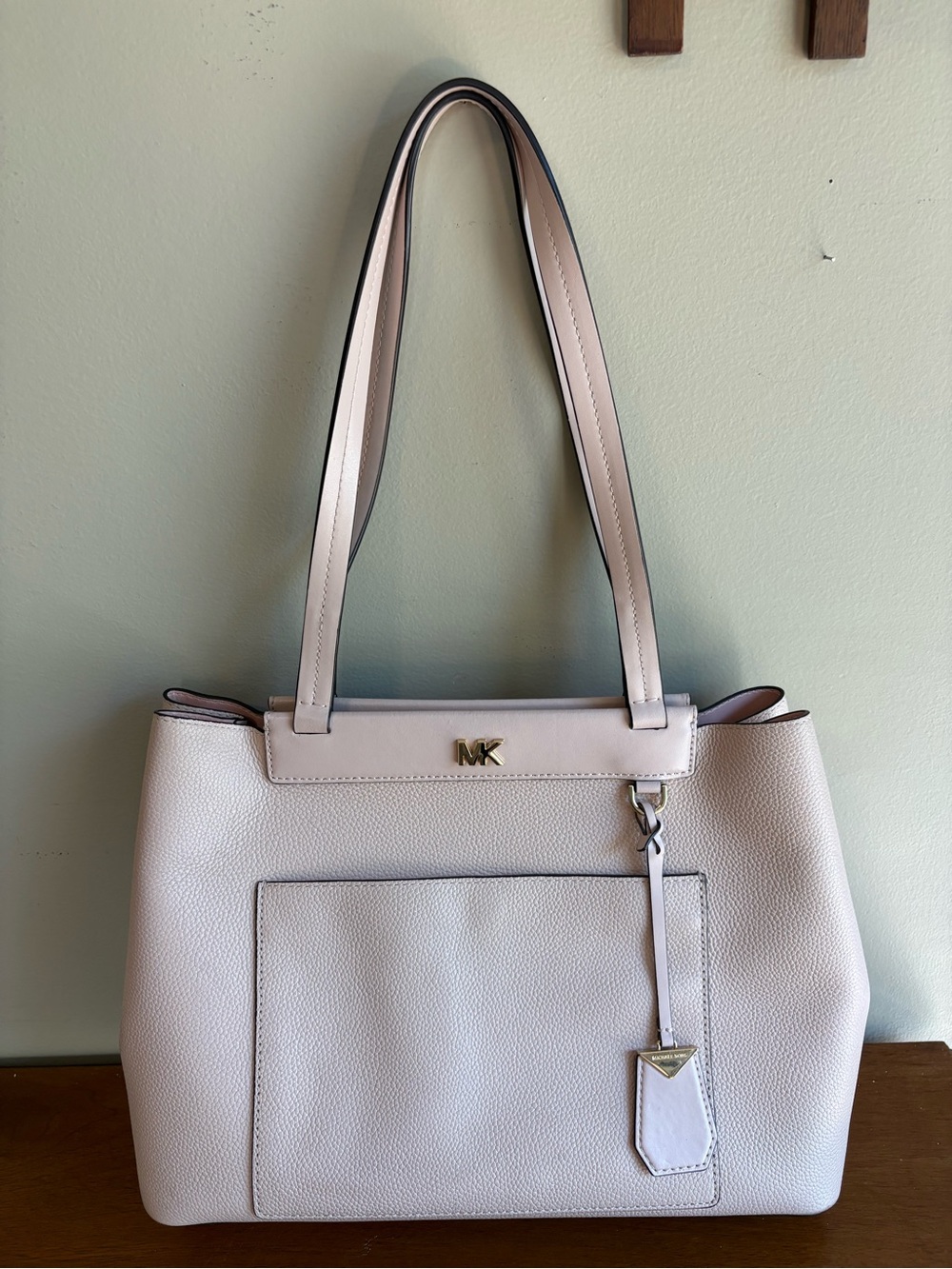 Michael Kors Pale Pink Pebbled Leather Tote with Gold MK Hardware